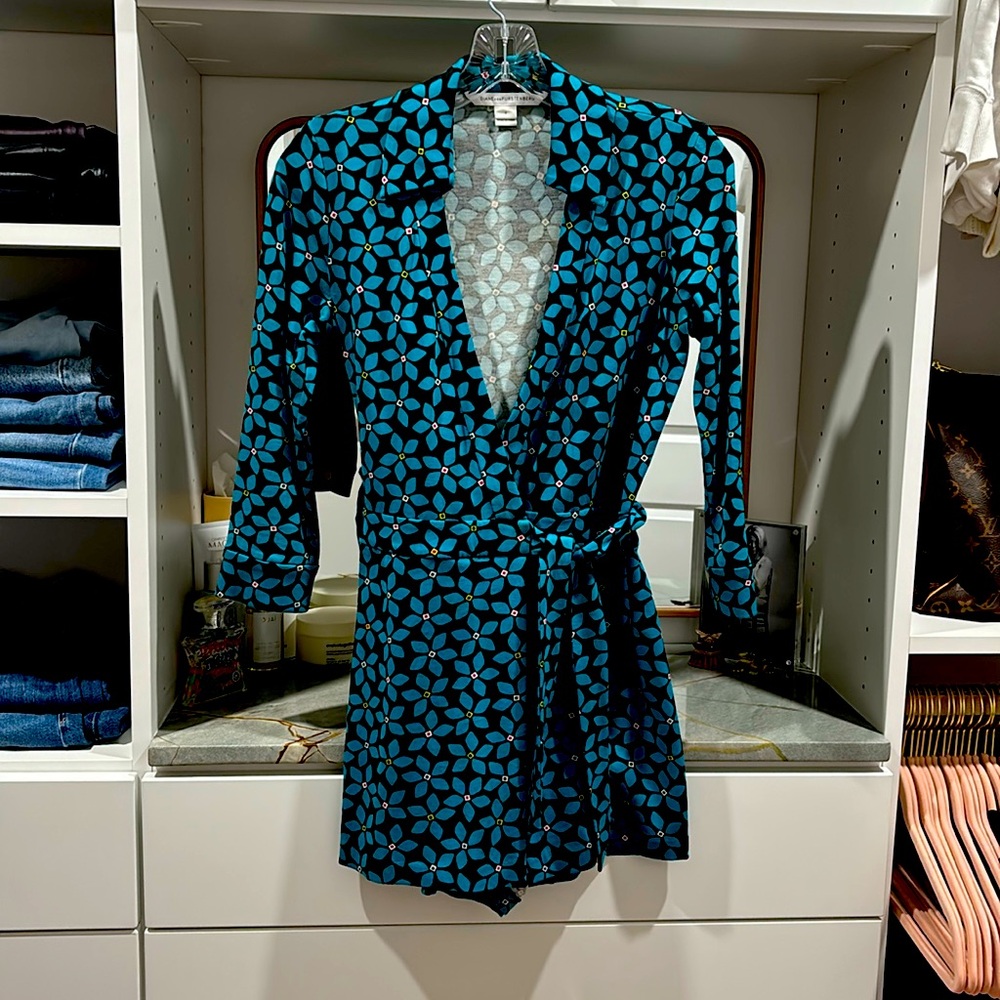 DVF shorts wrap romper, size 2